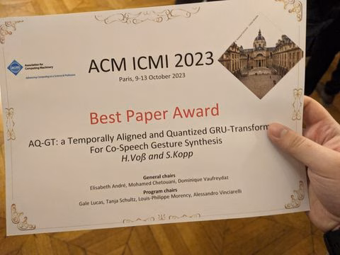 Best paper award at ICMI 2023!